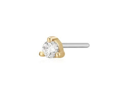 14K Yellow Gold Flat Back Single Stud Earring with Diamond & 3 Prongs