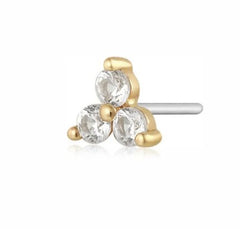 14K Yellow Gold Flat Back Single Stud Earring with White Sapphires