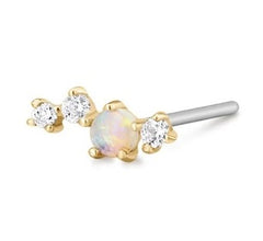 14K Yellow Gold Flat Back Single Stud Earring with Opal & Diamonds