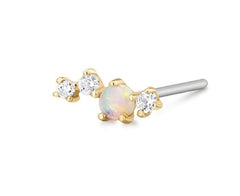 14K Yellow Gold Flat Back Single Stud Earring with Opal & Diamonds