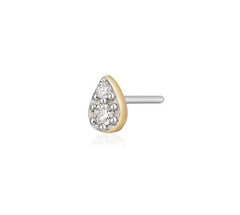 14K Yellow & White Gold Flat Back Earring with Two Diamonds