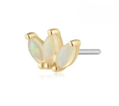 14K Yellow Gold Flat Back Single Stud Earring with Opals
