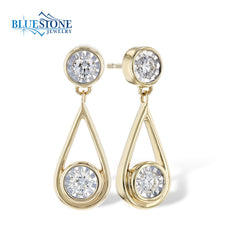 14K Gold Bezel Stud Drop Diamond Earrings - 0.25 ctw