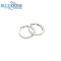 14KWG Dainty Huggie Hoop Earrings w/ 22 Diamonds - 12mm