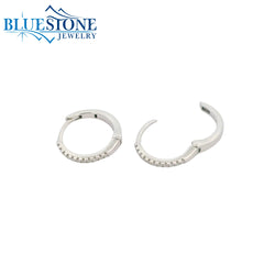 14KWG Dainty Huggie Hoop Earrings w/ 22 Diamonds - 12mm