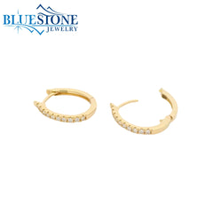 14KYG Oval Huggie Earrings w/ 20 Diamonds - 14.1mm