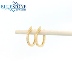 14KYG Oval Huggie Earrings w/ 20 Diamonds - 14.1mm