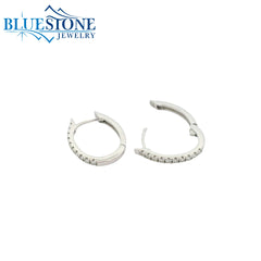 14KWG Oval Huggie Earrings w/ 20 Diamonds - 14.1mm