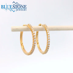 14KYG Diamond Encrusted Hoop Earrings - 0.75"