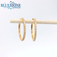 14KYG Diamond Encrusted Hoop Earrings - 0.75"
