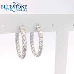 14KWG Oval Hoop Earrings Front & Back - 2.00ctw
