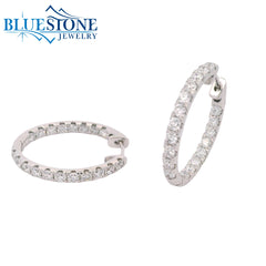 14KWG Oval Hoop Earrings Front & Back - 2.00ctw