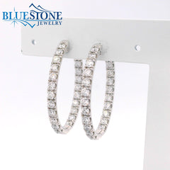 14KWG Oval Hoop Earrings Front & Back - 3.00ctw
