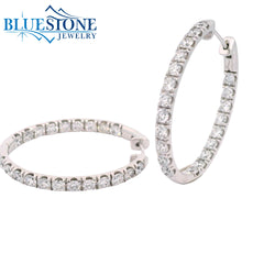 14KWG Oval Hoop Earrings Front & Back - 3.00ctw