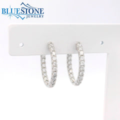 14KWG Oval Hoop Earrings Front & Back - 1.00ctw