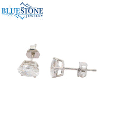 14KWG Lab-Diamond 4-Prong Oval Stud Earrings - 1.08CTW