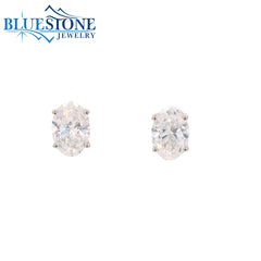 14KWG Lab-Diamond 4-Prong Oval Stud Earrings - 1.08CTW