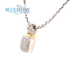 Sterling Silver & Gold 14K Pendant with Diamonds -20" Petite Weight