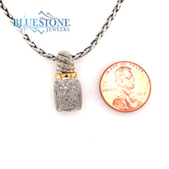 Sterling Silver & Gold 14K Pendant with Diamonds -20" Petite Weight