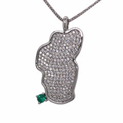 Extra Large 14KT White Gold Lake Tahoe Pendant with Diamonds and Emerald