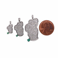 Extra Large 14KT White Gold Lake Tahoe Pendant with Diamonds and Emerald