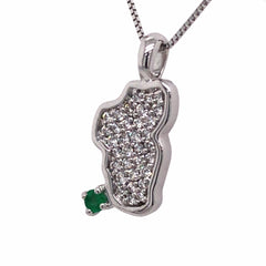 Small 14KT White Gold Lake Tahoe Pendant with Diamonds and Emerald