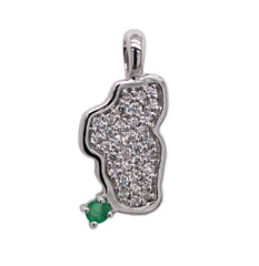 Small 14KT White Gold Lake Tahoe Pendant with Diamonds and Emerald