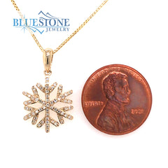 14 Karat Yellow Gold Snowflake Pendant with 61 Round Diamonds at 0.16