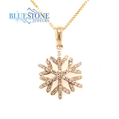 14 Karat Yellow Gold Snowflake Pendant with 61 Round Diamonds at 0.16
