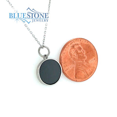Sterling Silver Rhodium Plated Pendant with 11mm Round Black Diamond t