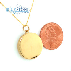 SAMPLE OF our 14 Karat Yellow Gold Pendant with a 17mm Round Black Dia