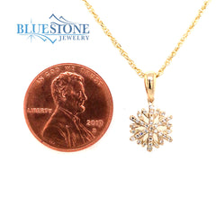 14 Karat Yellow Gold Diamond Snowflake Pendant- Petite