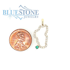 Large 14KYG Lake Tahoe Pendant w/ Diamonds & Emerald