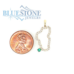 Large 14KYG Lake Tahoe Pendant w/ Diamonds & Emerald