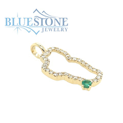 Large 14KYG Lake Tahoe Pendant w/ Diamonds & Emerald