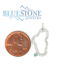 Large 14KWG Lake Tahoe Diamond Outline Pendant w/ Emerald