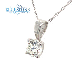 14 Karat White Gold Four Prong Pendant with One 5mm x 3.1mm Round 0.49