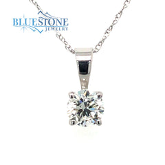 14 Karat White Gold Four Prong Pendant with One 5mm x 3.1mm Round 0.49
