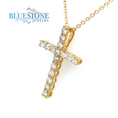 18 Karat Yellow Gold Cross Pendant with 16 Round Natural Diamonds at 0