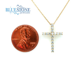 18 Karat Yellow Gold Cross Pendant with 16 Round Natural Diamonds at 0