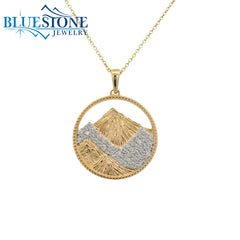 14 Karat Yellow Gold Carved Diamond Peak Pendant