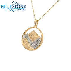 14 Karat Yellow Gold Carved Diamond Peak Pendant