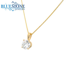 14 Karat Yellow Gold Solitaire Pendant with a 6.5mm Round 1.00 Carat Lab-Grown Diamond.