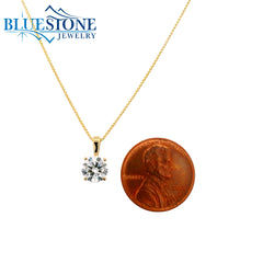 14 Karat Yellow Gold Solitaire Pendant with a 6.5mm Round 1.00 Carat Lab-Grown Diamond.