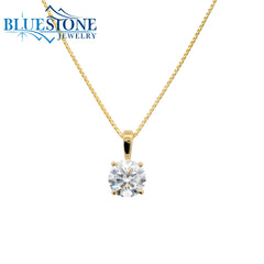 14 Karat Yellow Gold Solitaire Pendant with a 6.5mm Round 1.00 Carat Lab-Grown Diamond.