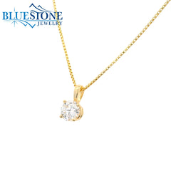14 Karat Yellow Gold Solitaire Pendant with a 5.2mm Round 0.50 Carat Lab-Grown Diamond.
