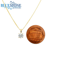 14 Karat Yellow Gold Solitaire Pendant with a 5.2mm Round 0.50 Carat Lab-Grown Diamond.
