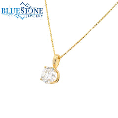 14 Karat Yellow Gold Solitaire Pendant with a 7.5mm Round 1.50 Carat Lab-Grown Diamond.