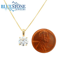 14 Karat Yellow Gold Solitaire Pendant with a 7.5mm Round 1.50 Carat Lab-Grown Diamond.