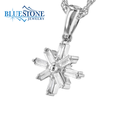 14 Karat White Gold Snowflake Pendant with Eight Emerald Gut Diamonds
